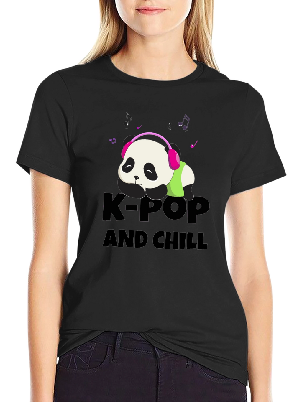K-Pop and Chill Panda Tee - Black