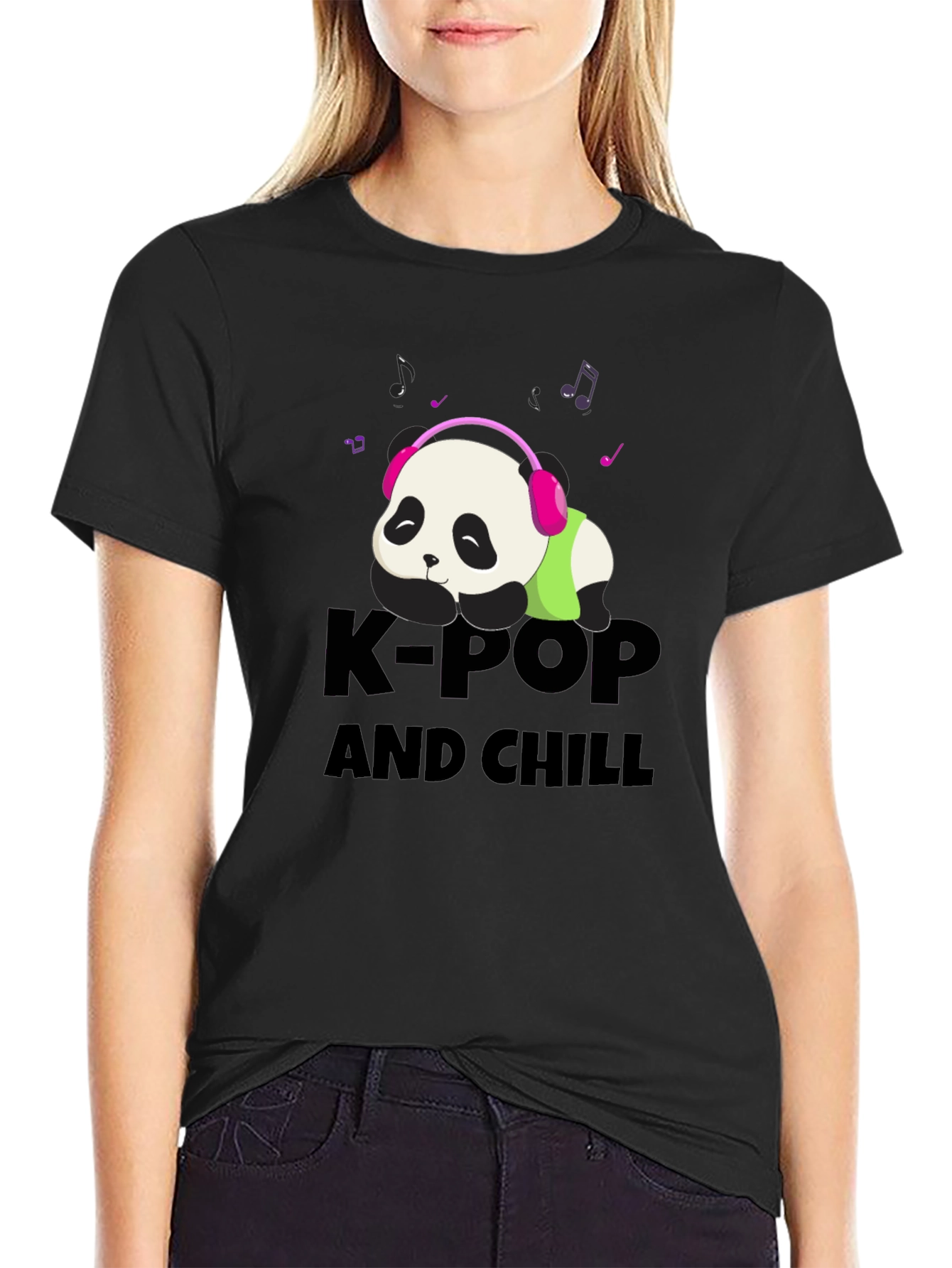 K-Pop and Chill Panda Tee - Black
