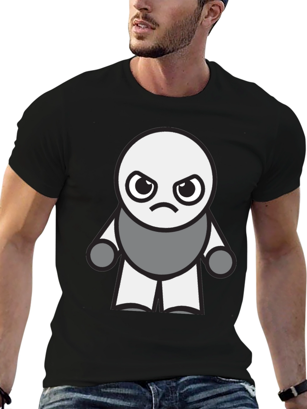 Grumpy Robot Graphic Tee - Black Cotton Blend