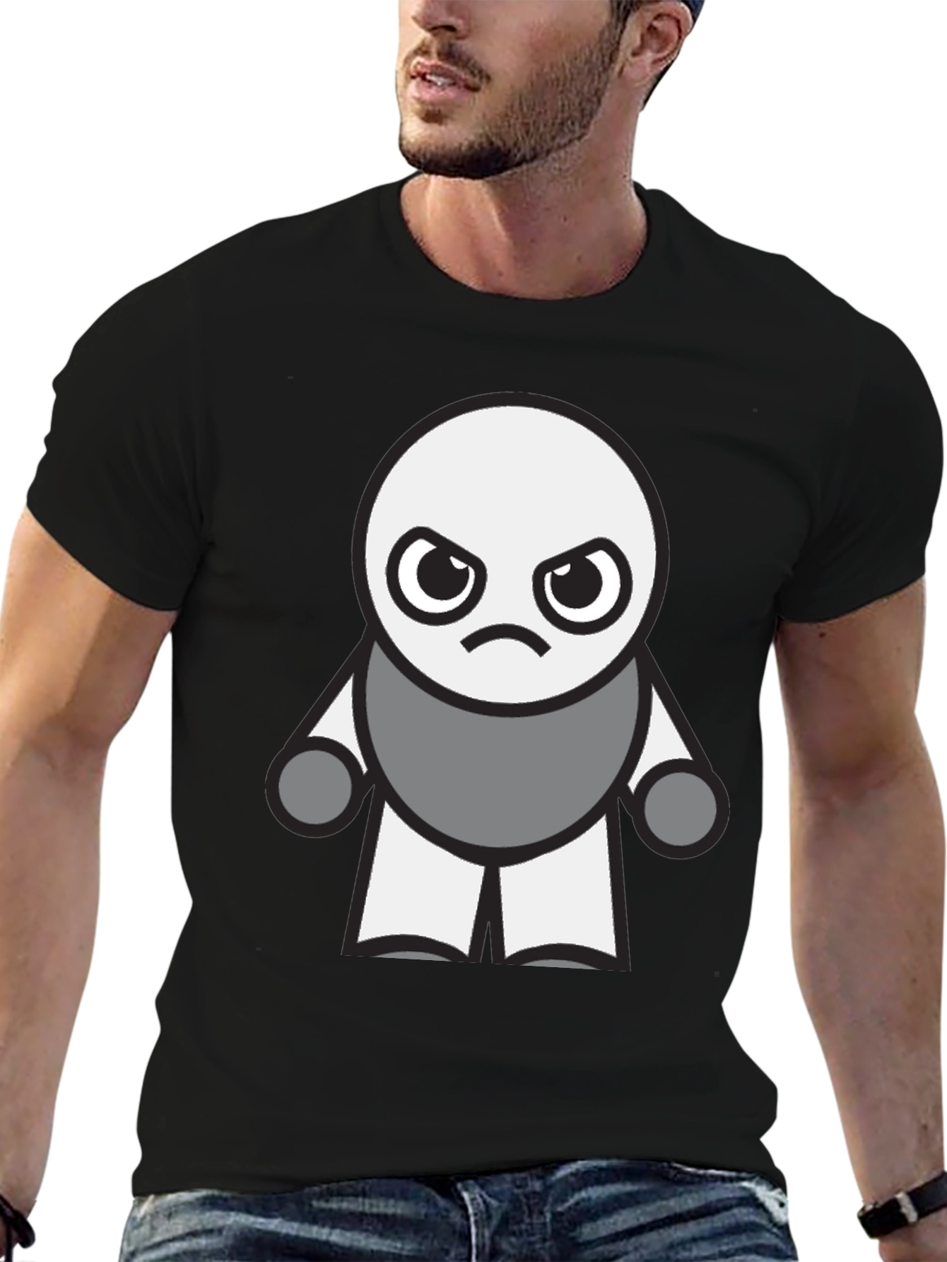 Grumpy Robot Graphic Tee - Black Cotton Blend