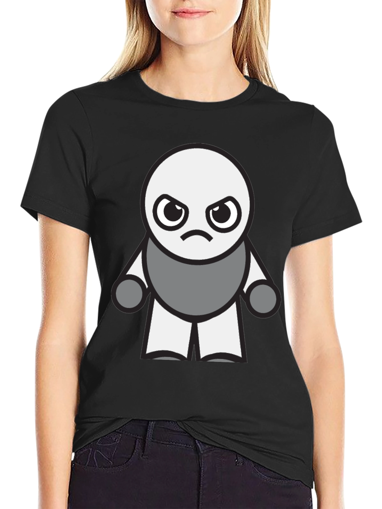 Grumpy Robot Graphic Tee - Black Cotton Blend
