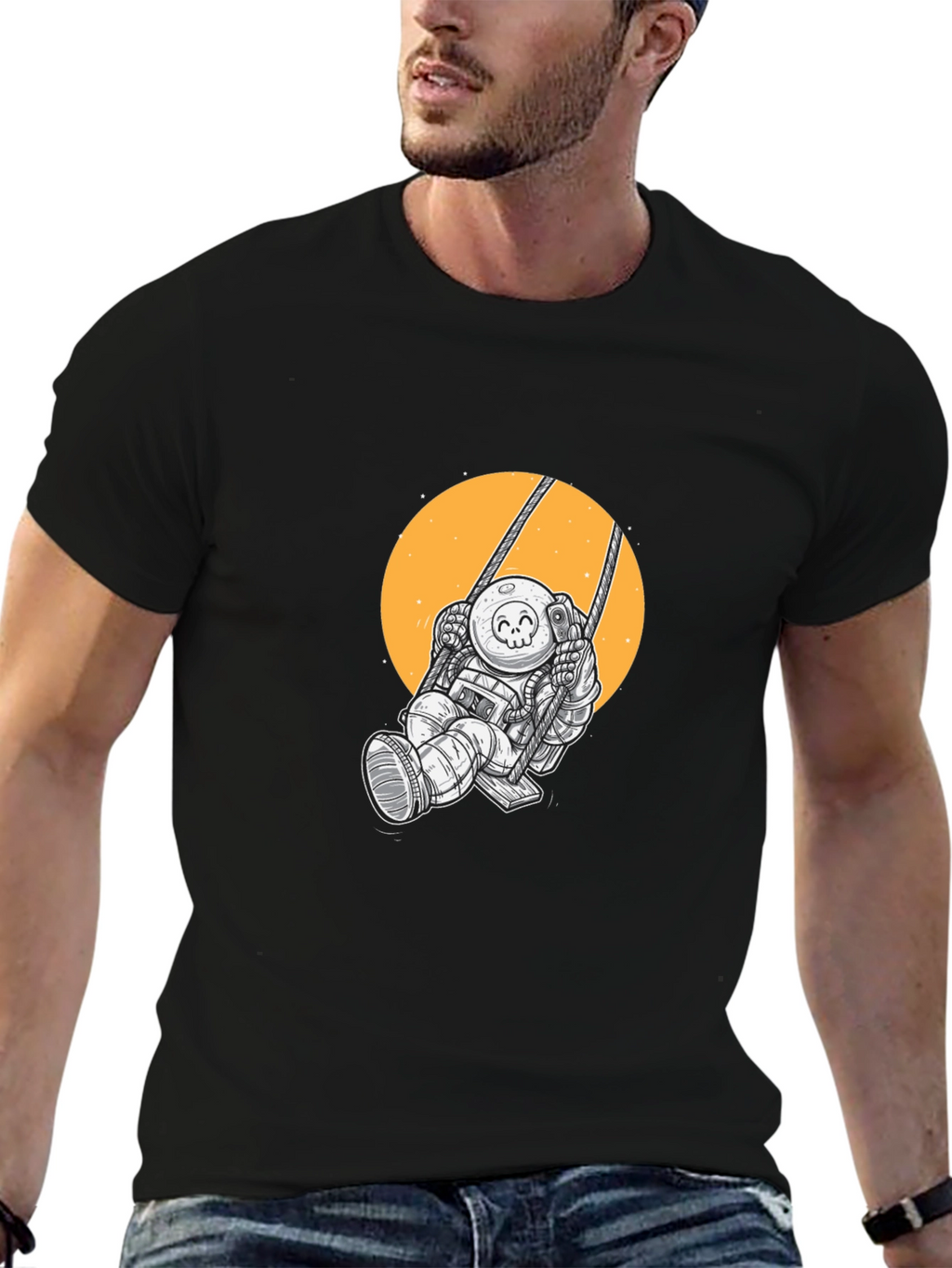 Astronaut on Swing Graphic Tee - Black