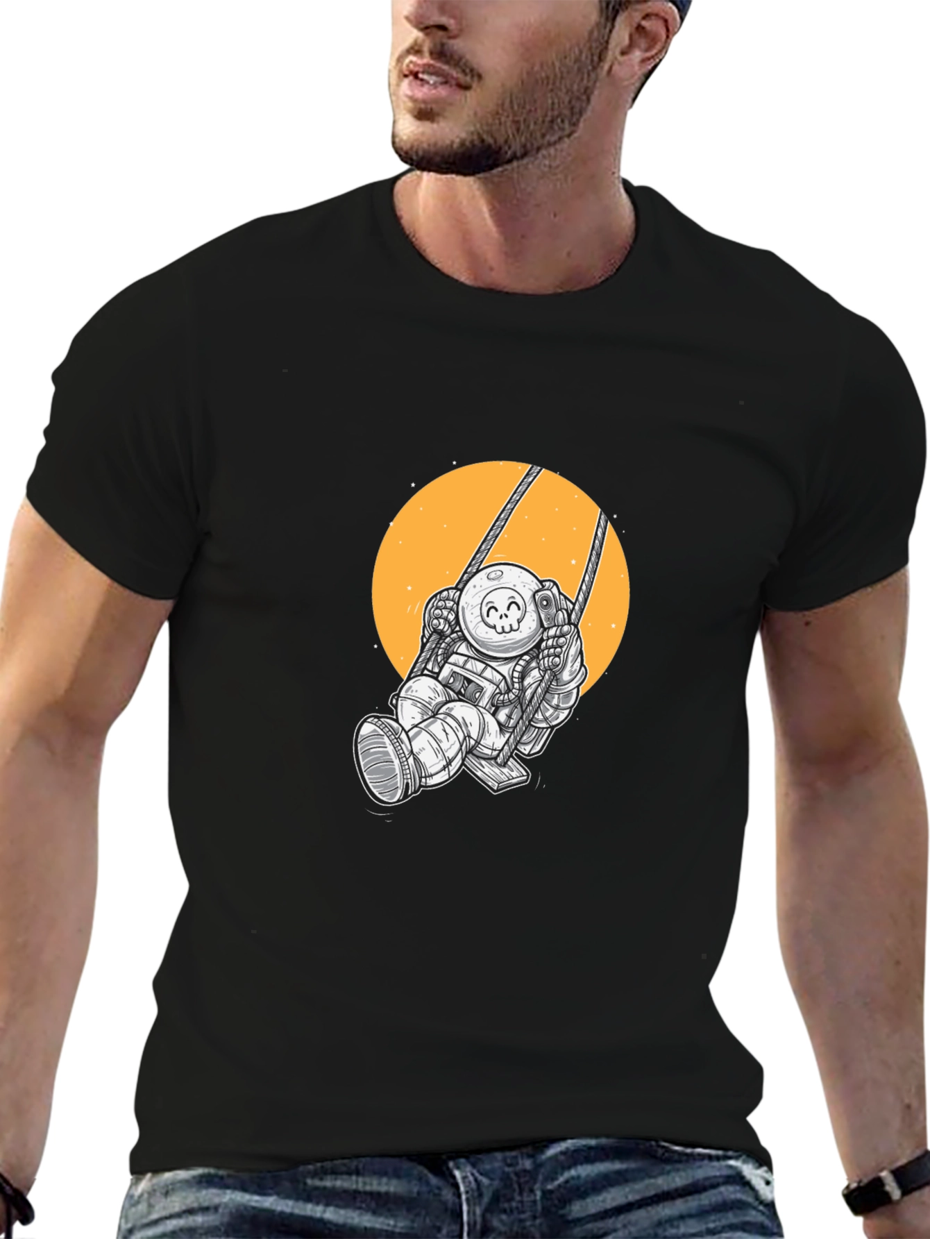 Astronaut on Swing Graphic Tee - Black