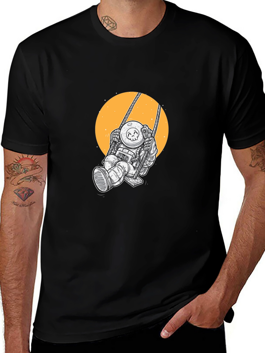 Astronaut on Swing Graphic Tee - Black
