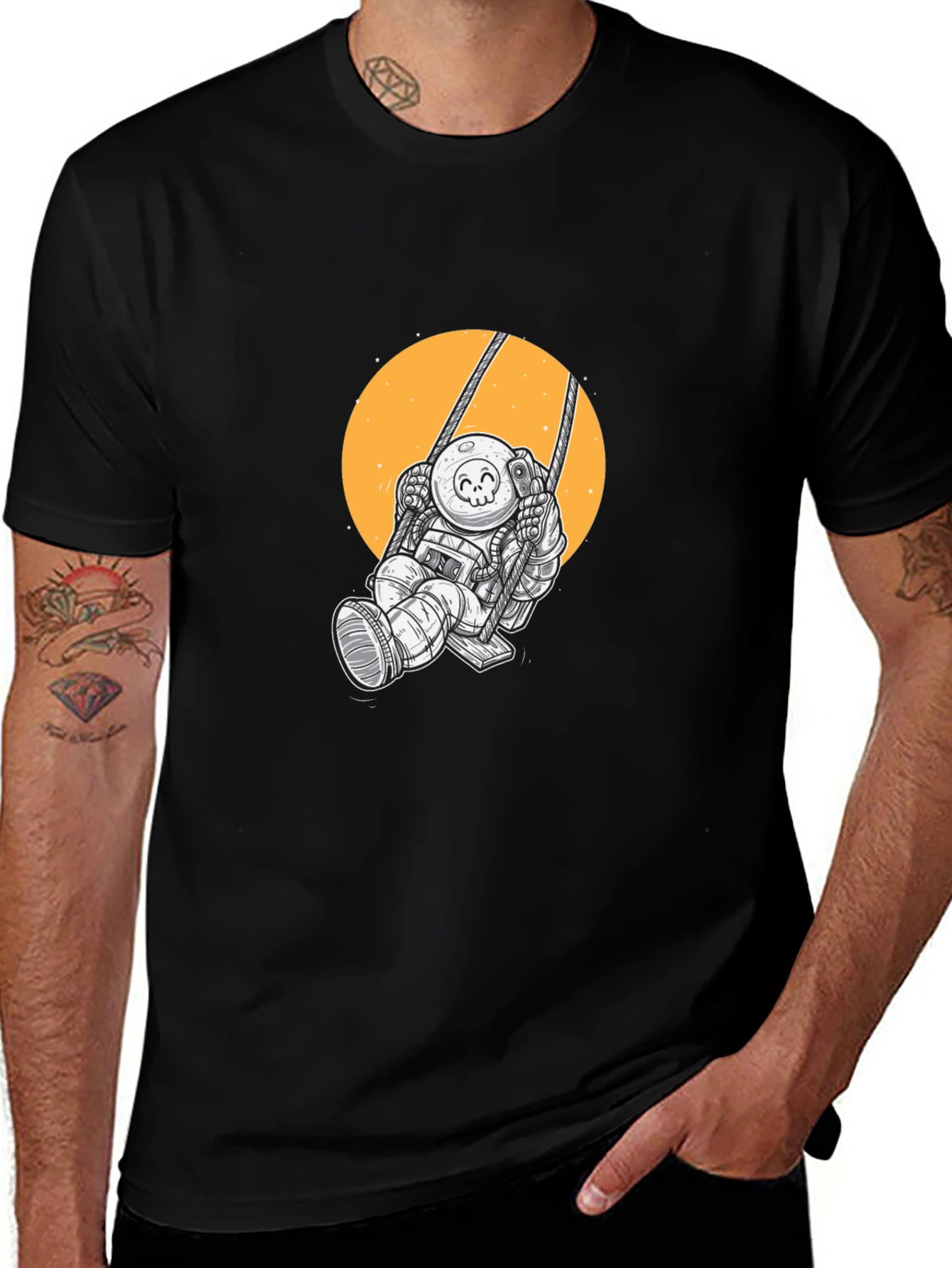 Astronaut on Swing Graphic Tee - Black