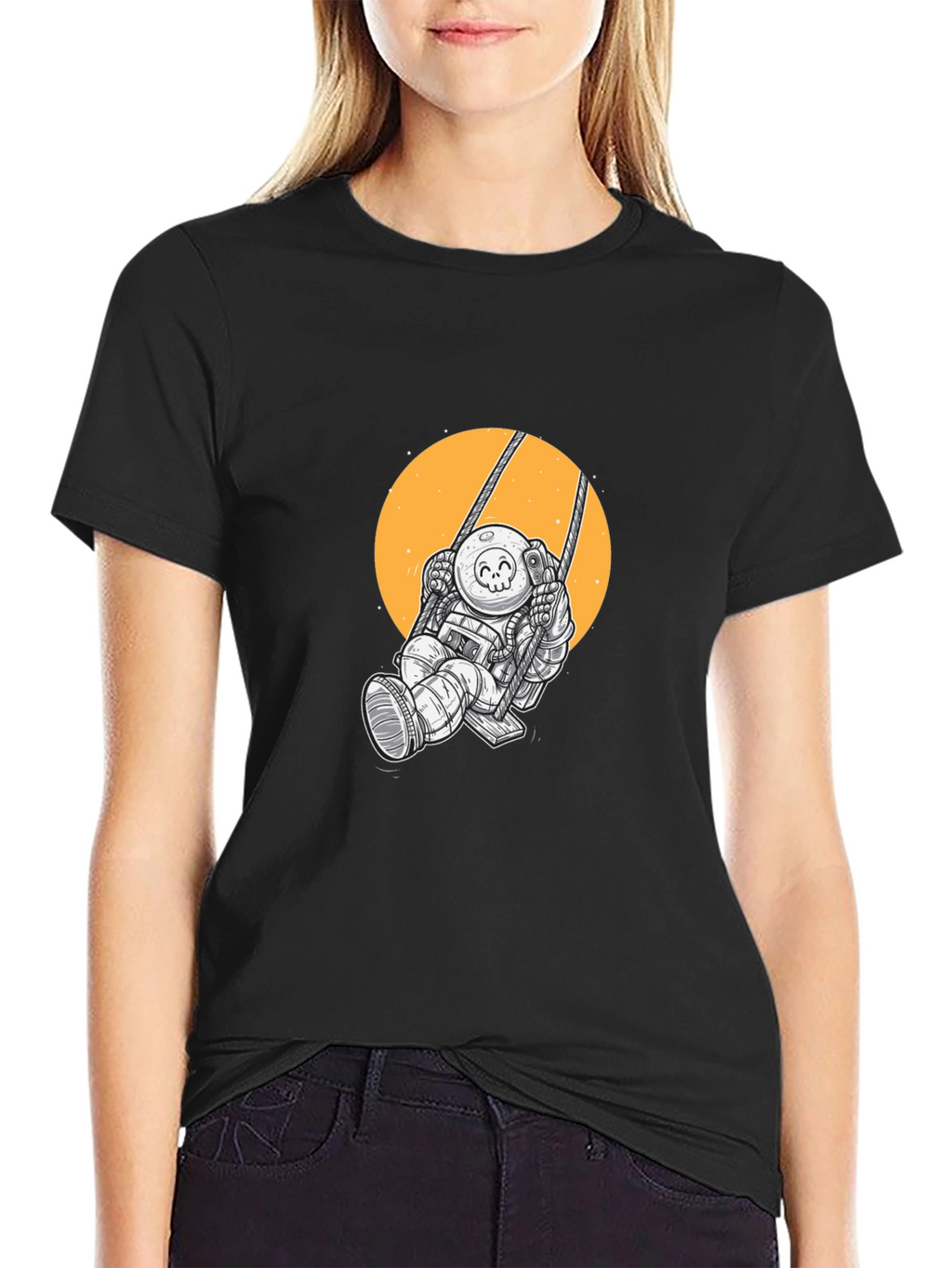 Astronaut on Swing Graphic Tee - Black