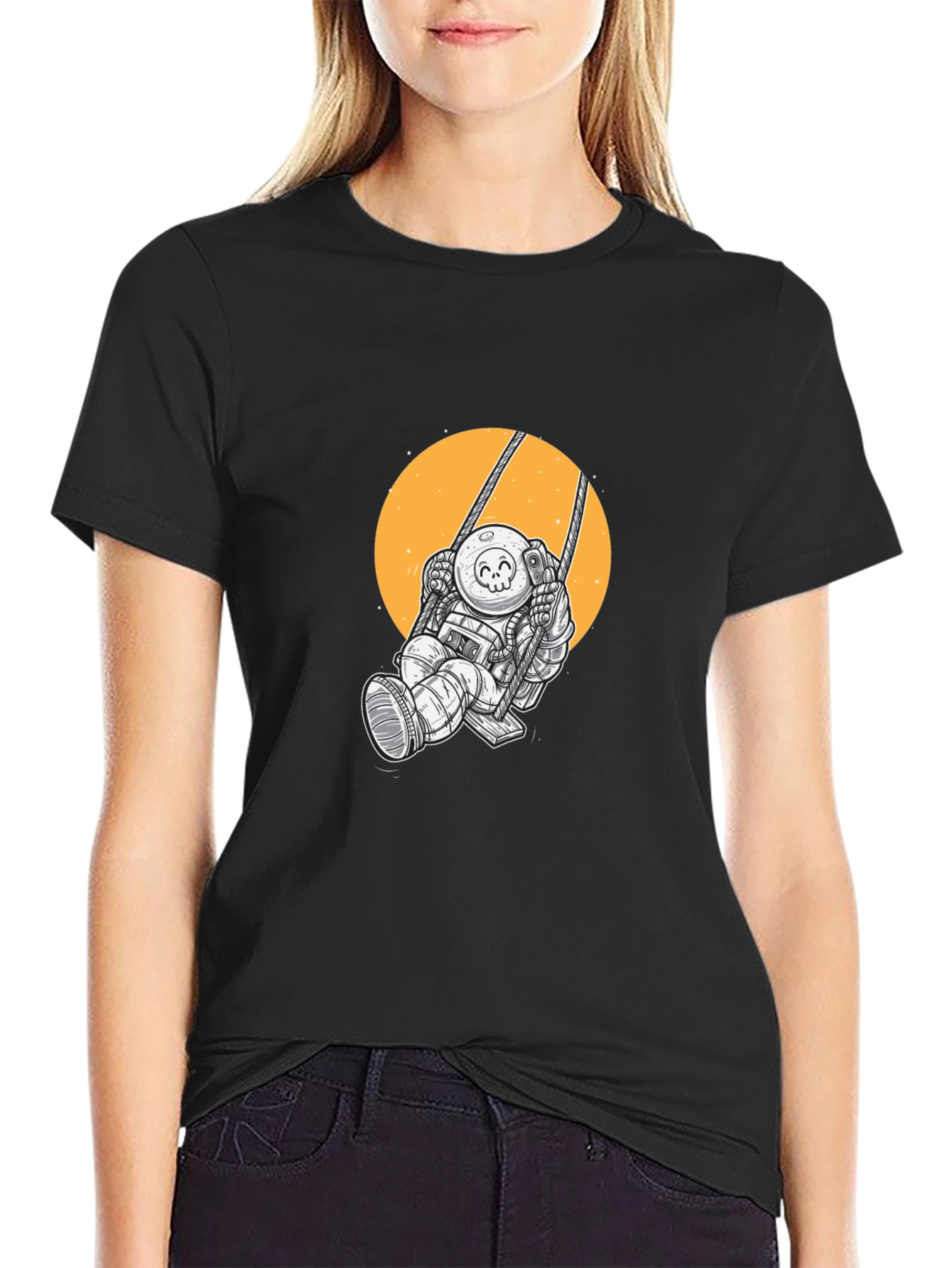 Astronaut on Swing Graphic Tee - Black