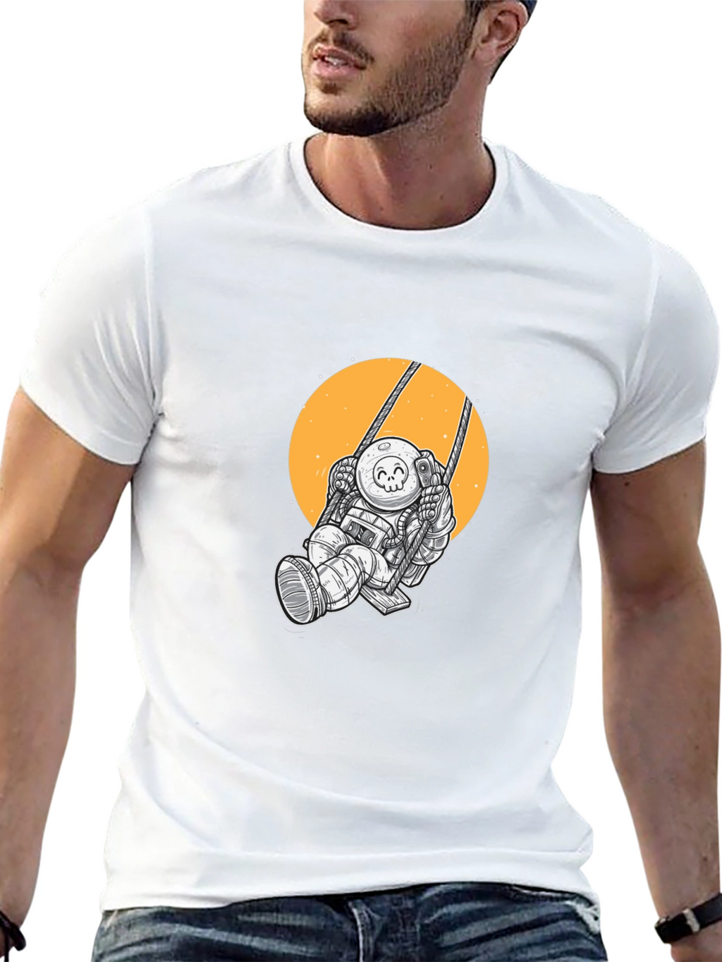Astronaut on Swing Graphic Tee - Black