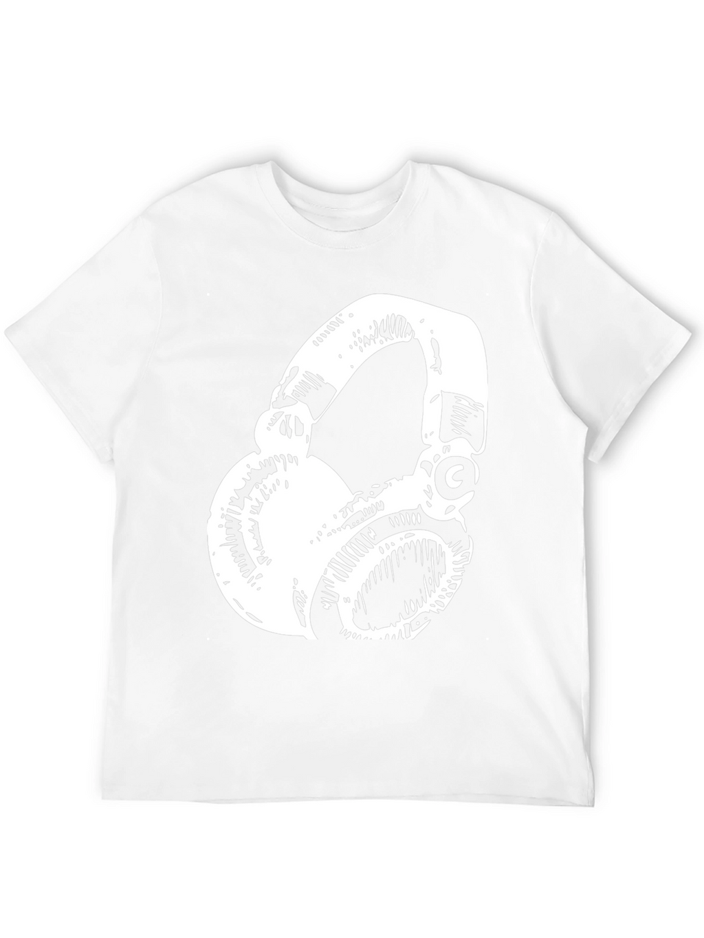 Stylish Black T-Shirt with White Headphones Graphic