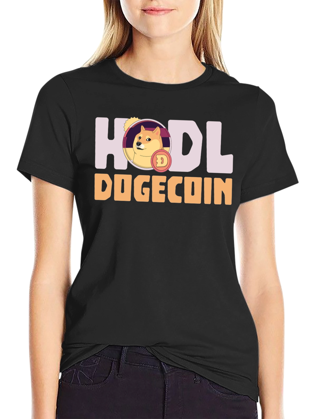 HODL Dogecoin Black T-Shirt - Crypto Meme Tee