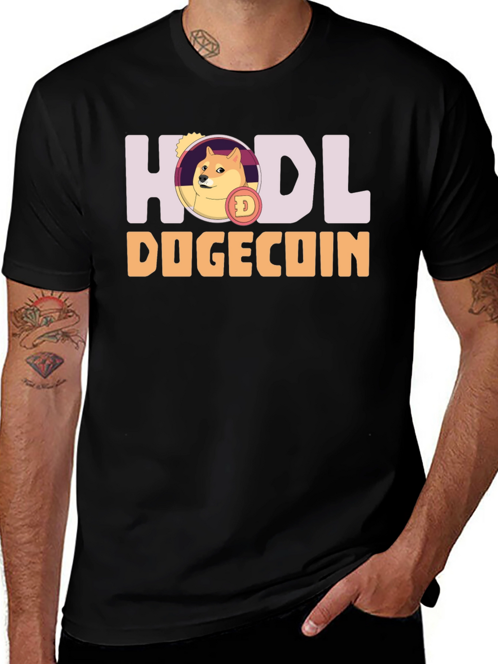 HODL Dogecoin Black T-Shirt - Crypto Meme Tee
