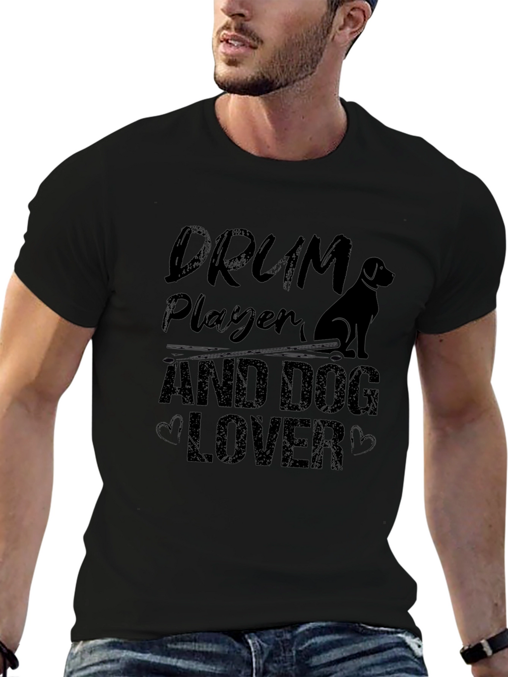 Drum Player & Dog Lover Black Graphic Tee