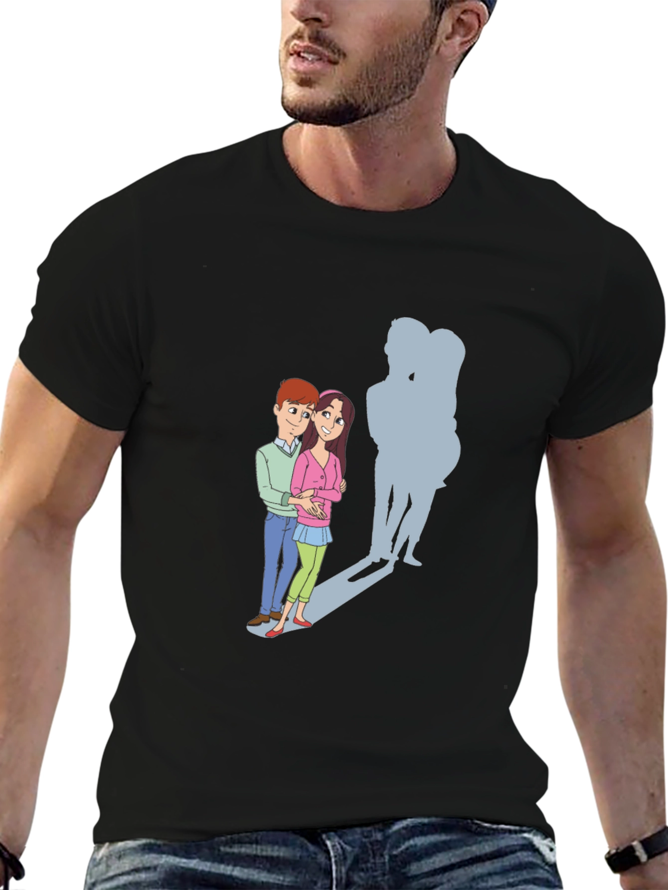 Cartoon Couple T-Shirt: Love & Shadows