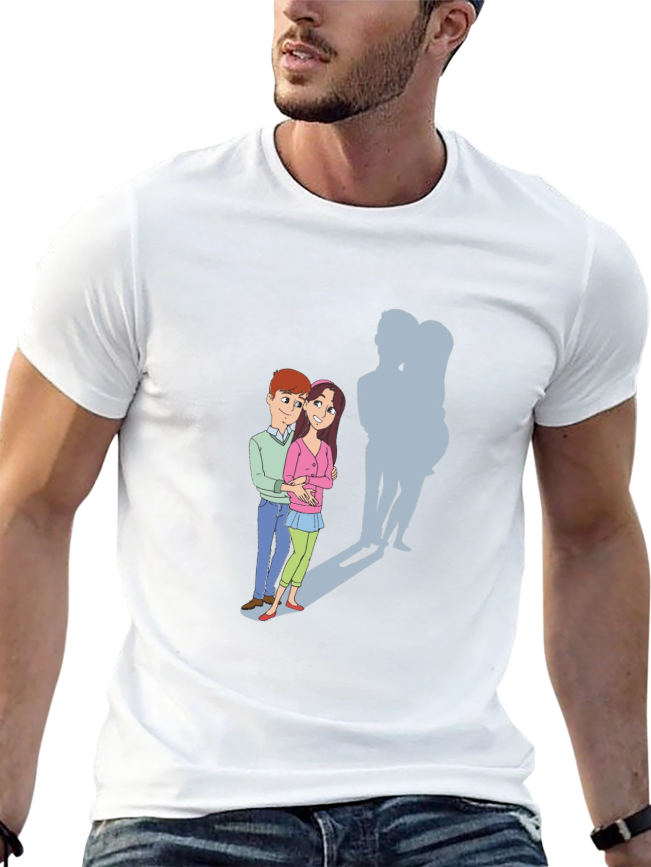 Cartoon Couple T-Shirt: Love & Shadows