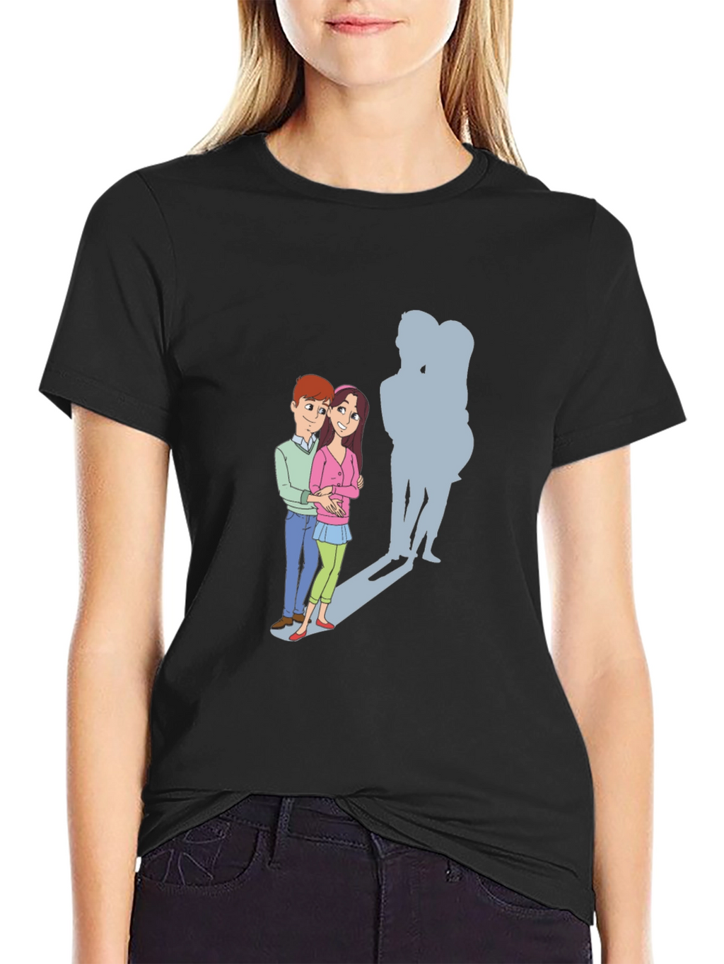 Cartoon Couple T-Shirt: Love & Shadows