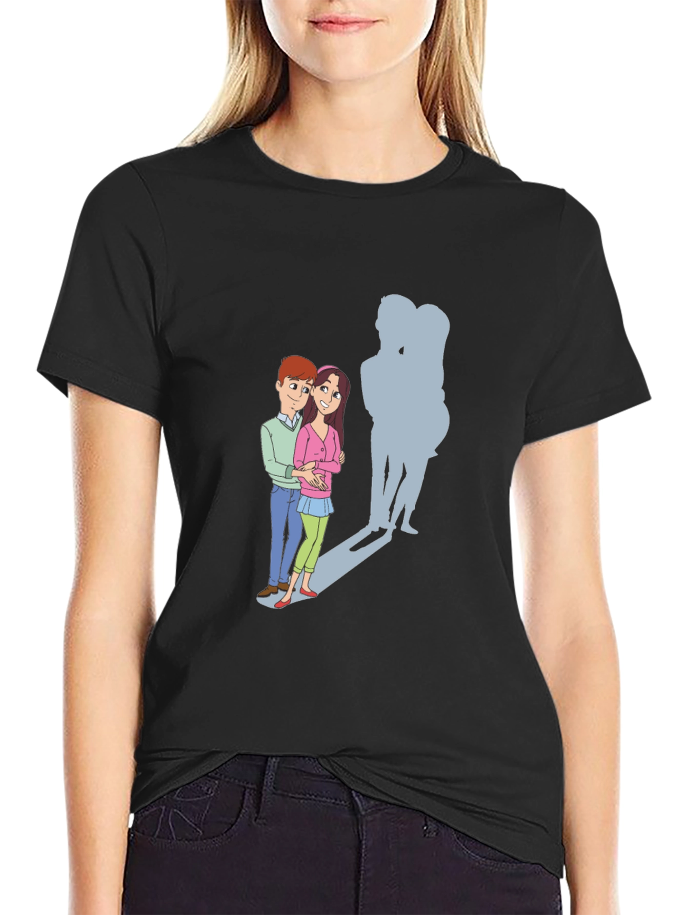Cartoon Couple T-Shirt: Love & Shadows