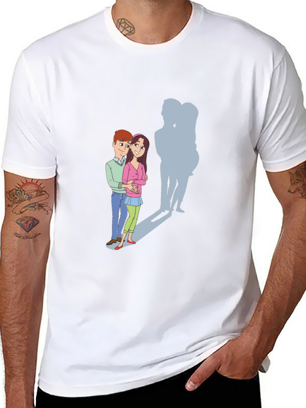 Cartoon Couple T-Shirt: Love & Shadows