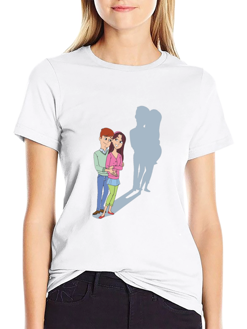Cartoon Couple T-Shirt: Love & Shadows