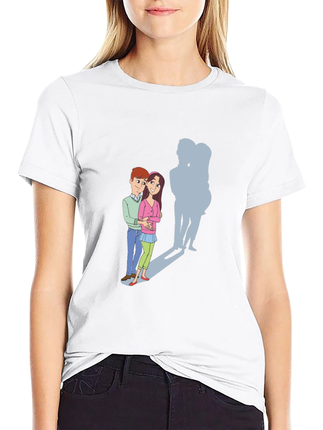 Cartoon Couple T-Shirt: Love & Shadows