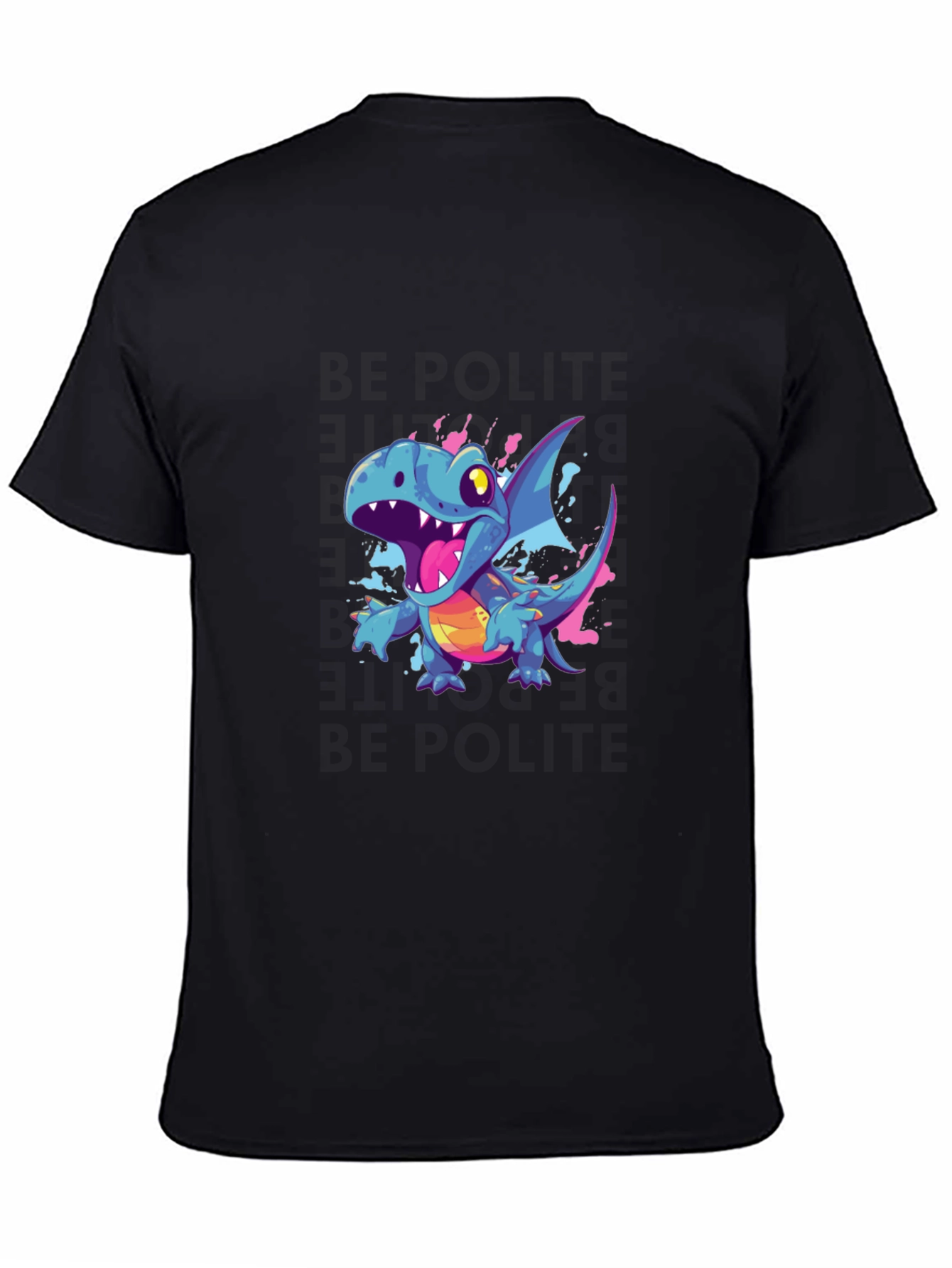 Cartoon Dragon Graphic Black T-Shirt