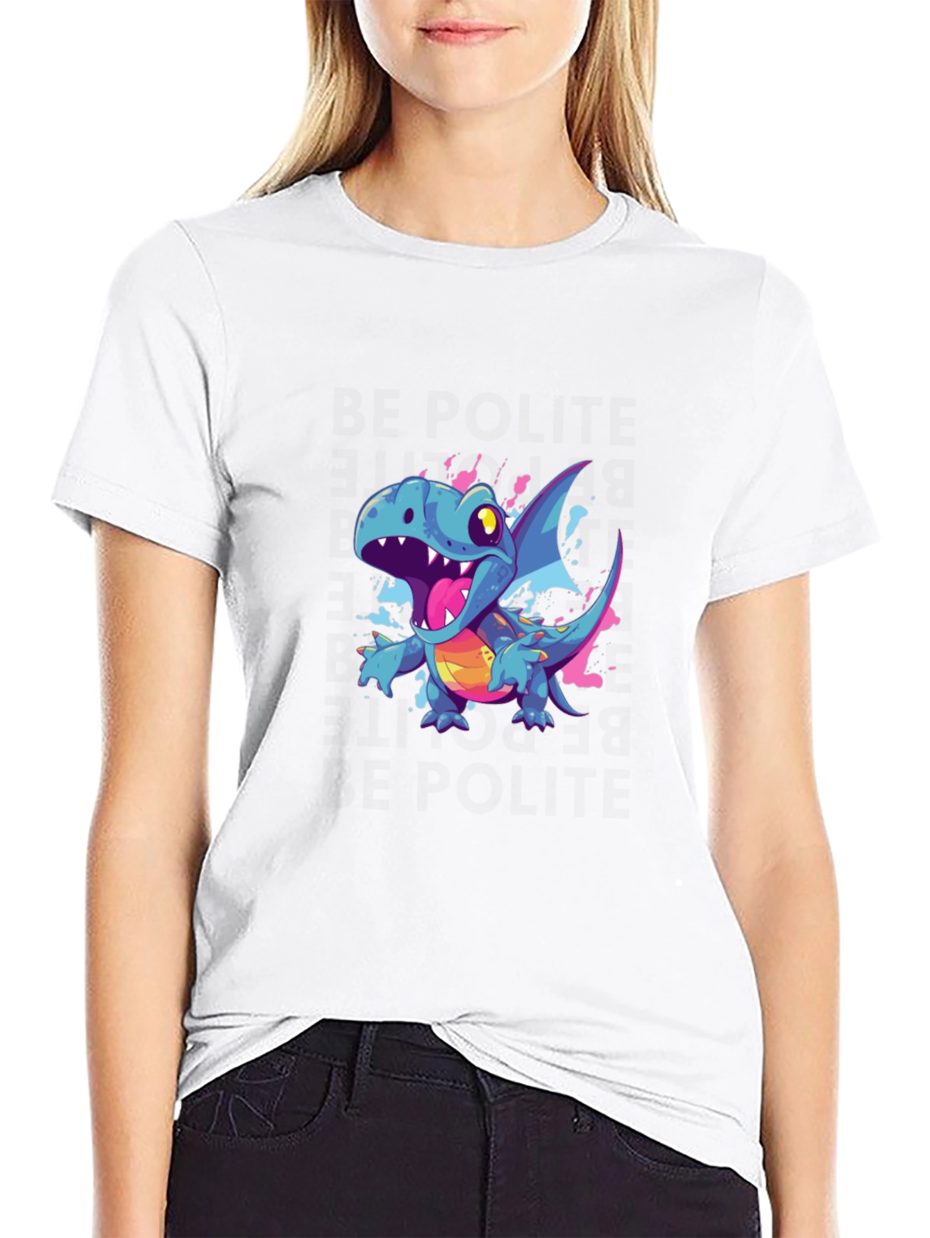Cartoon Dragon Graphic Black T-Shirt
