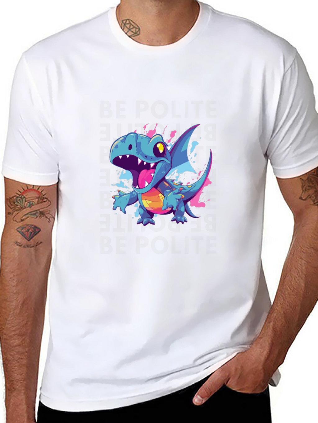 Cartoon Dragon Graphic Black T-Shirt
