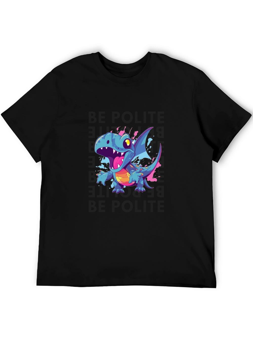Cartoon Dragon Graphic Black T-Shirt