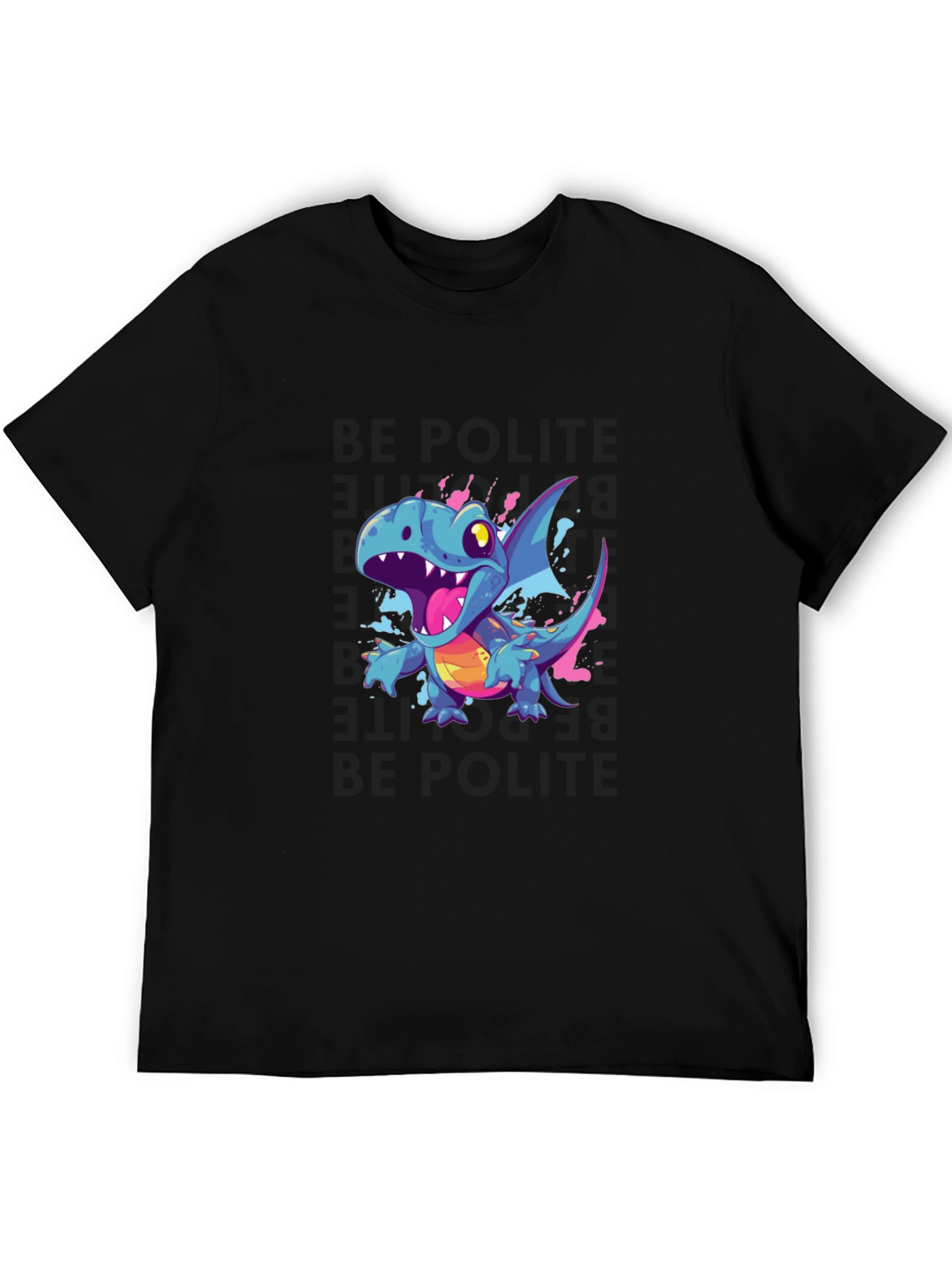 Cartoon Dragon Graphic Black T-Shirt