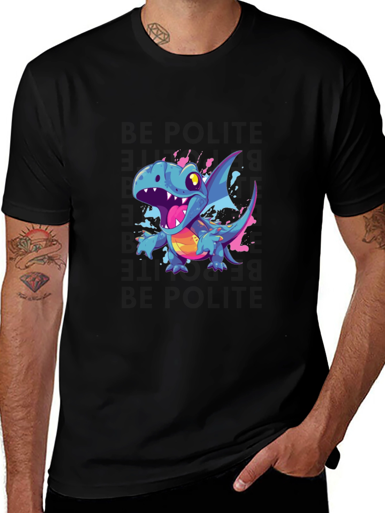 Cartoon Dragon Graphic Black T-Shirt