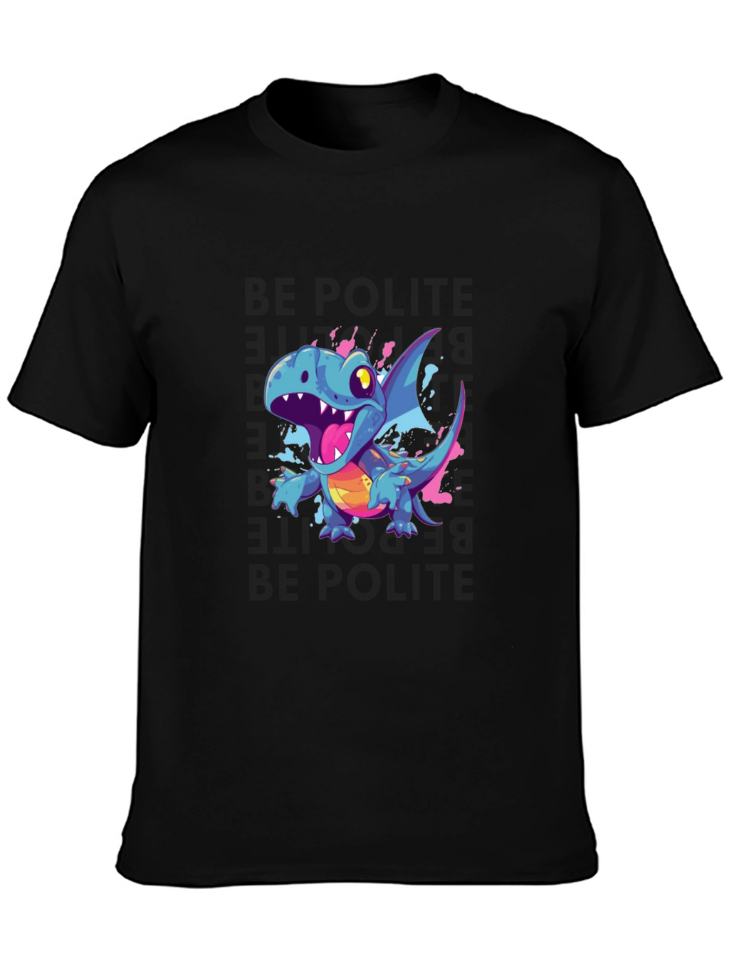 Cartoon Dragon Graphic Black T-Shirt