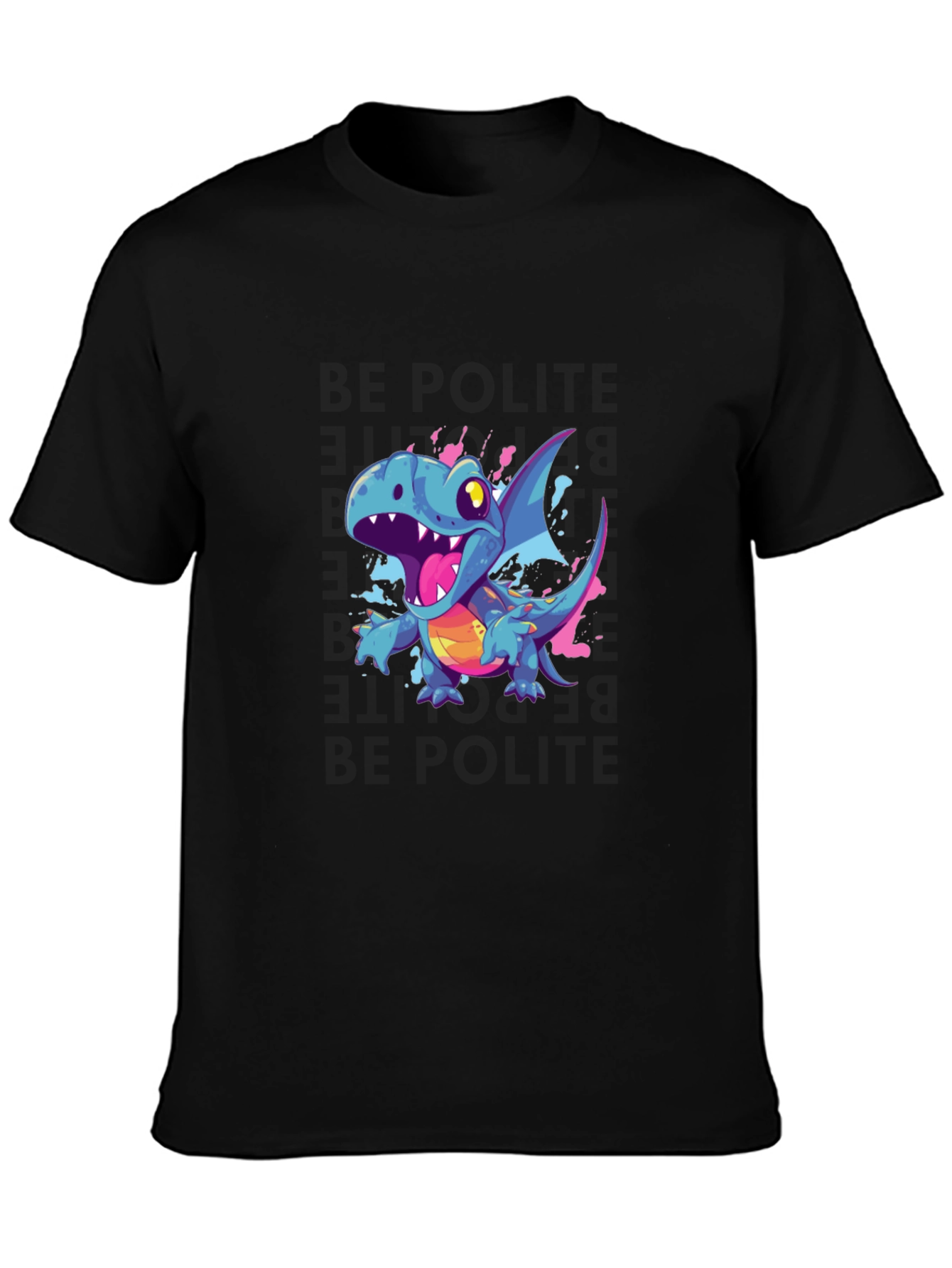 Cartoon Dragon Graphic Black T-Shirt