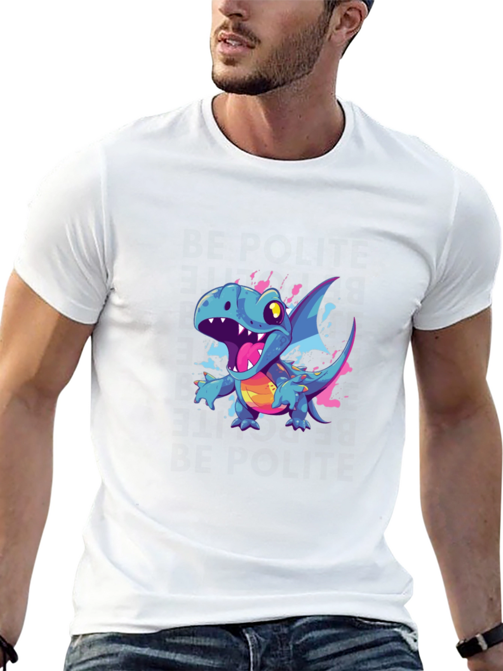 Cartoon Dragon Graphic Black T-Shirt