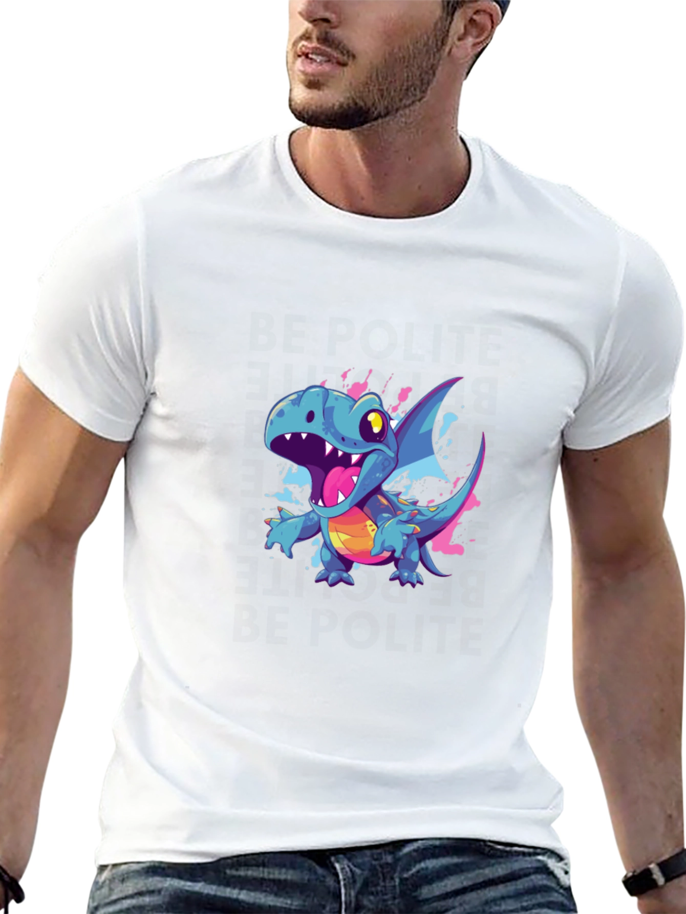 Cartoon Dragon Graphic Black T-Shirt