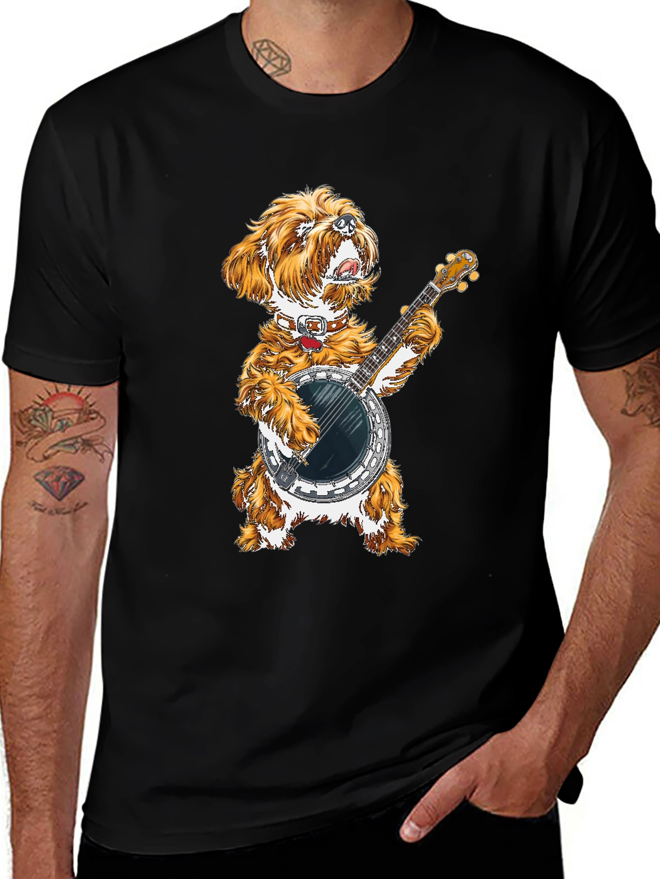 Dog Playing Banjo Graphic Tee