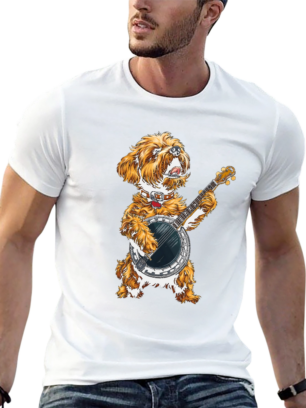 Dog Playing Banjo Graphic Tee