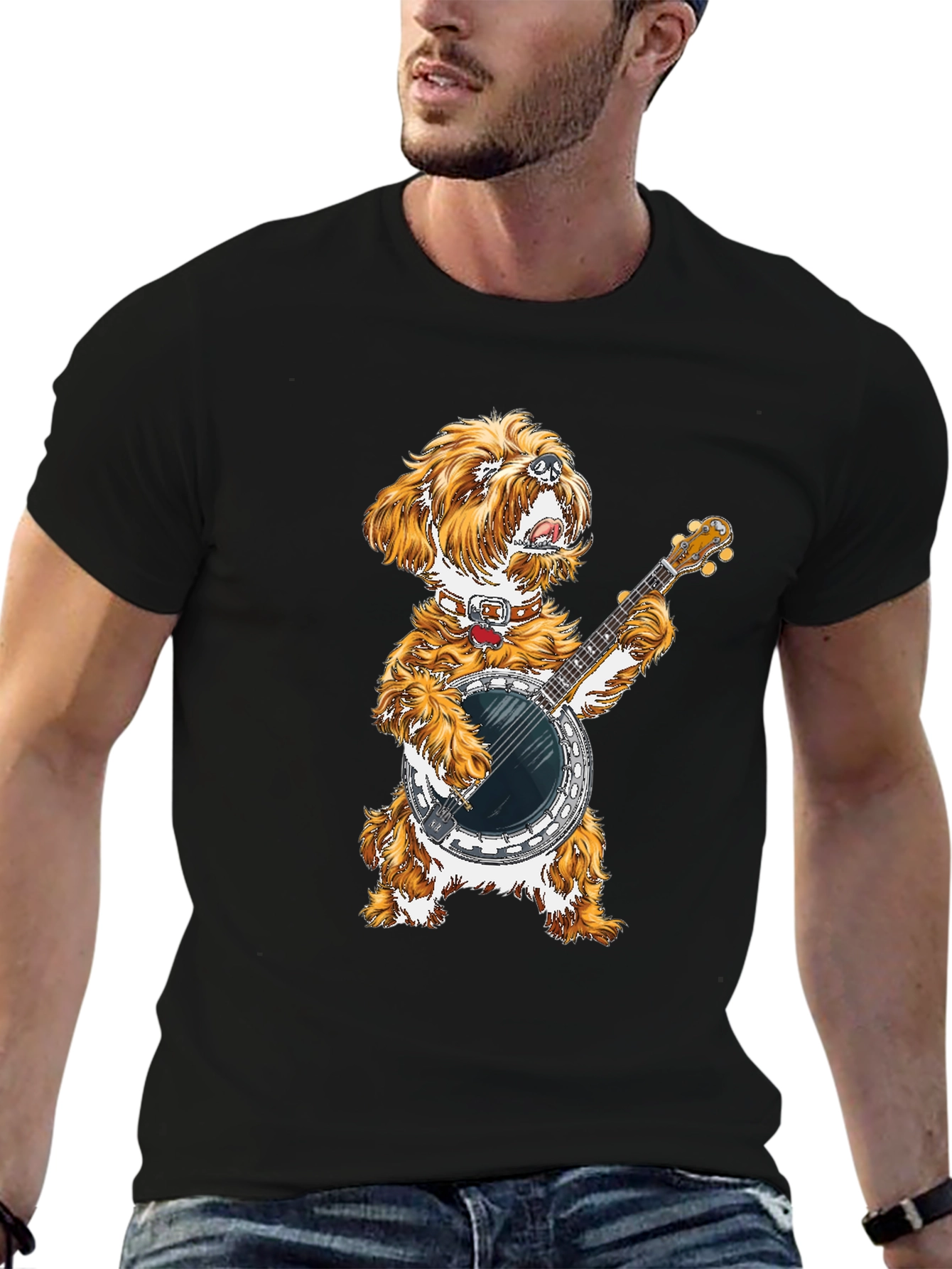 Dog Playing Banjo Graphic Tee