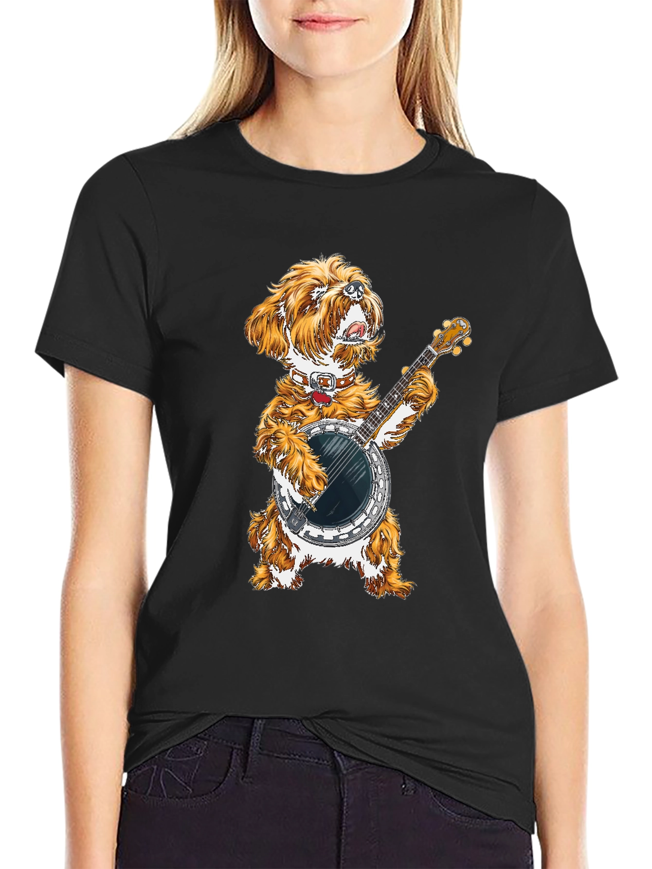 Dog Playing Banjo Graphic Tee