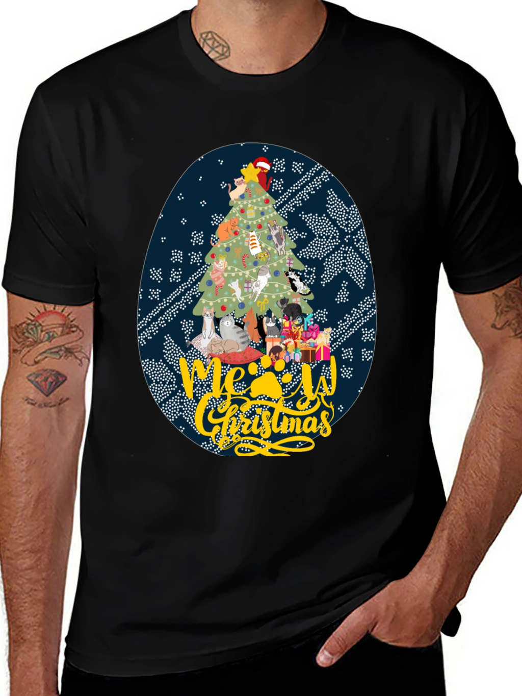 Meowy Christmas Cat Tree Graphic Tee