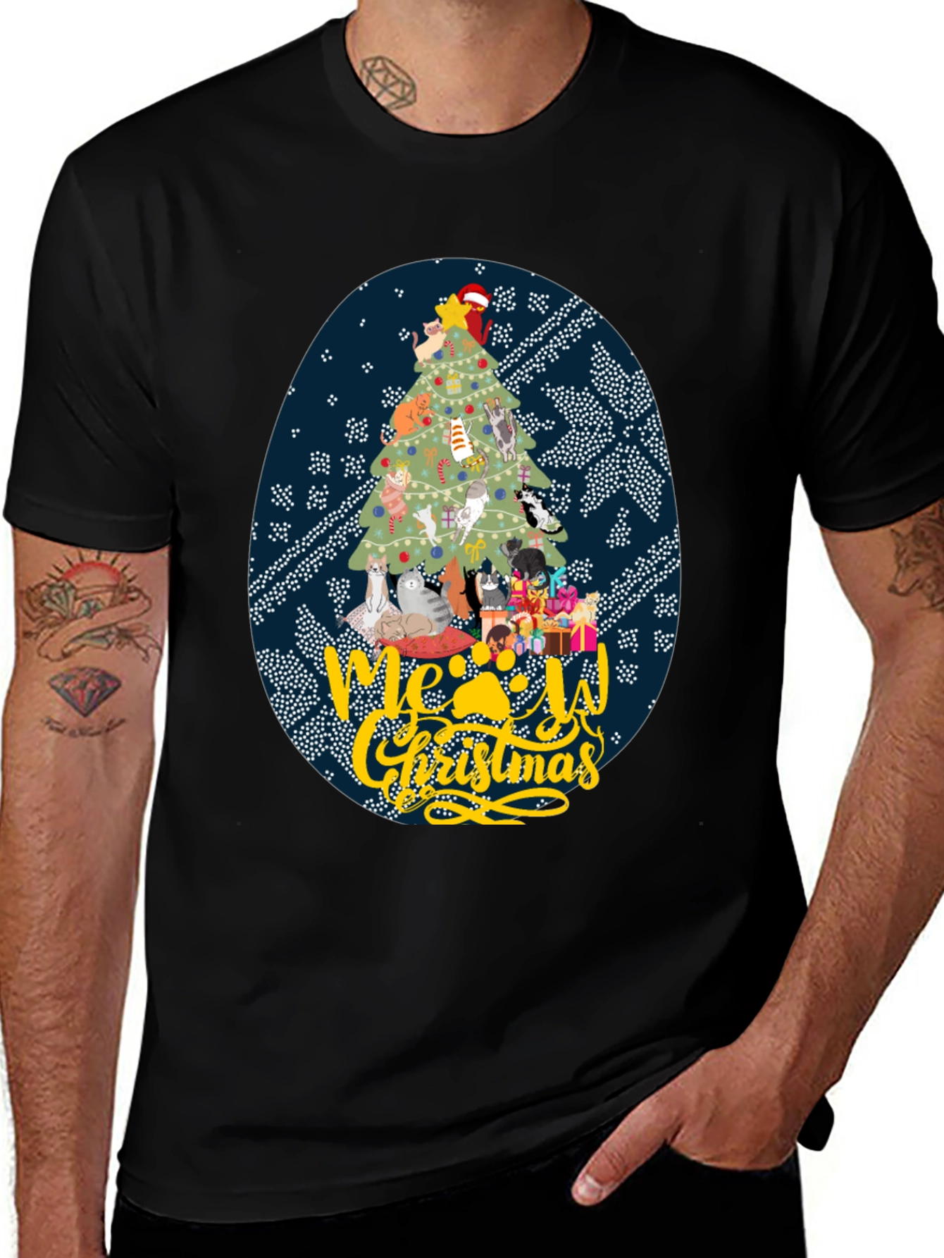 Meowy Christmas Cat Tree Graphic Tee