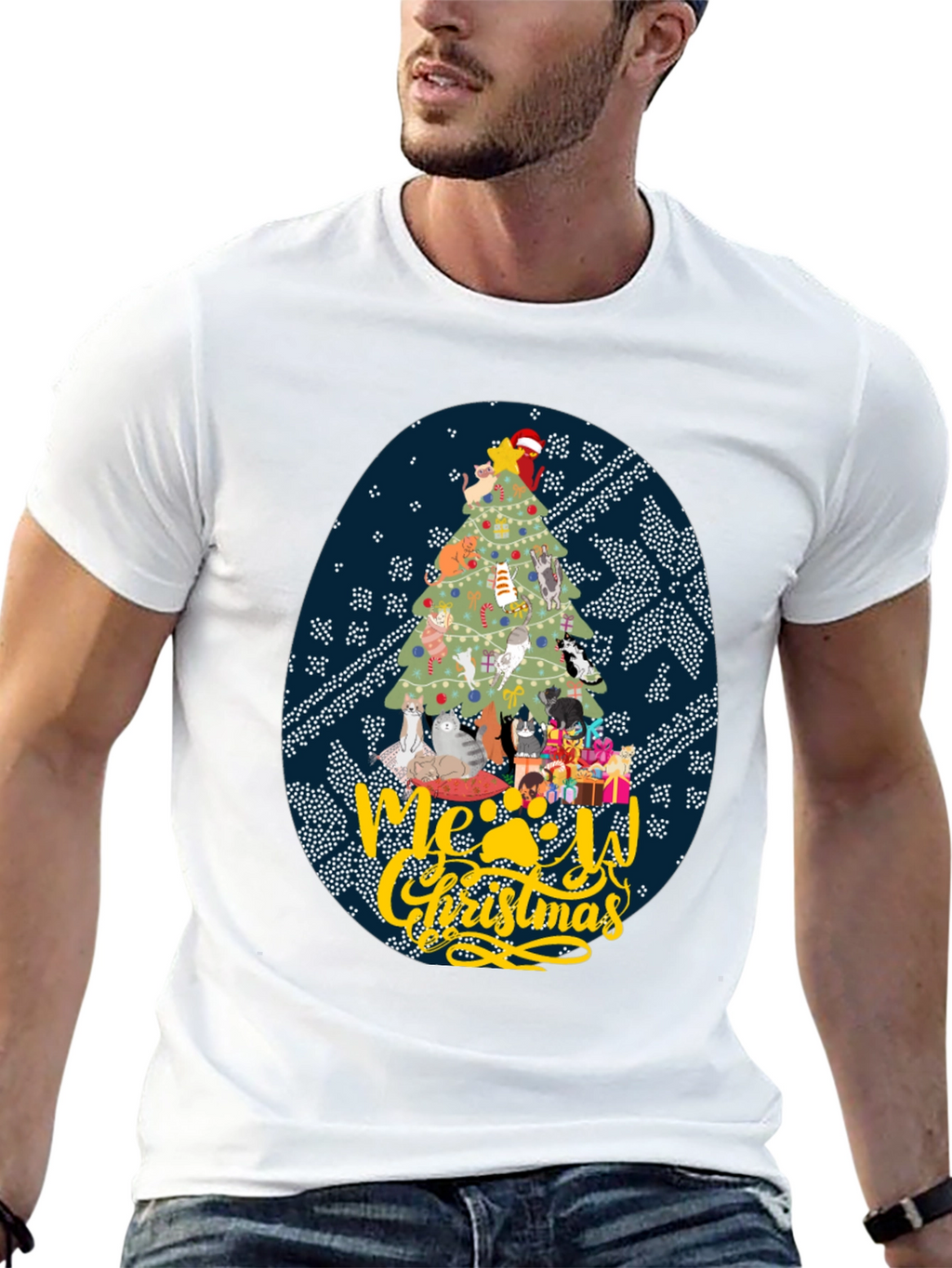 Meowy Christmas Cat Tree Graphic Tee