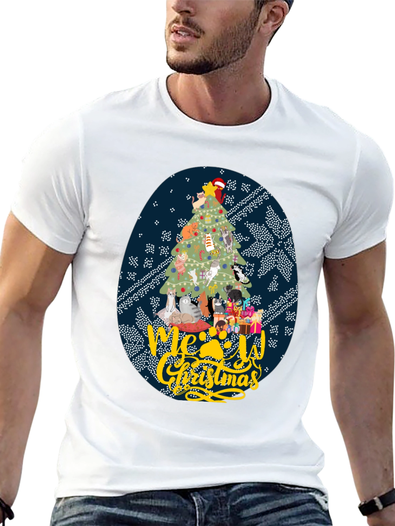 Meowy Christmas Cat Tree Graphic Tee