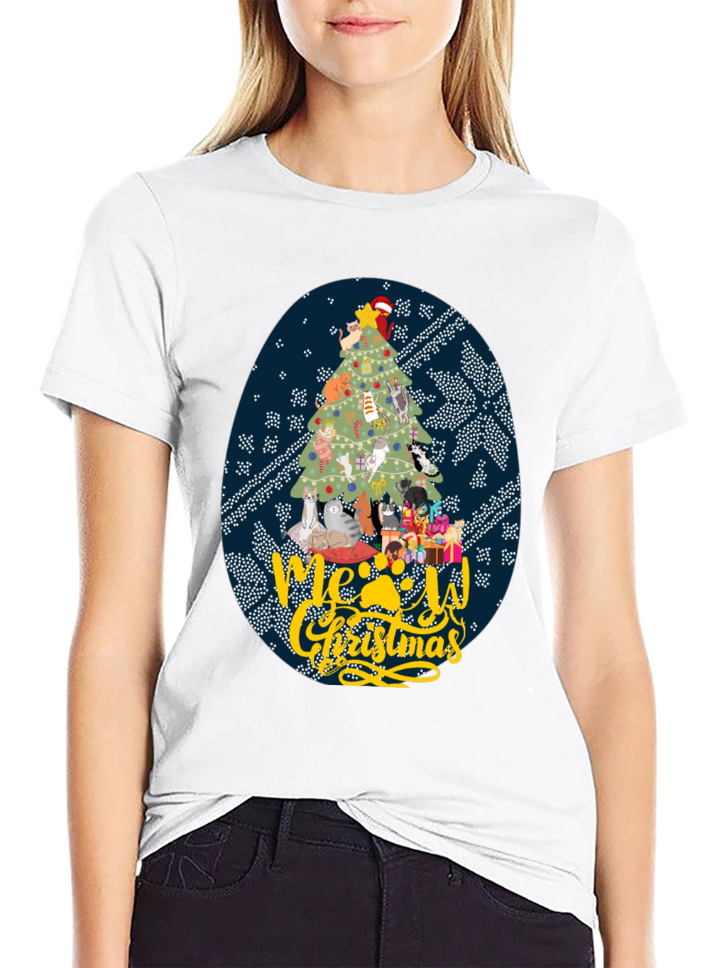 Meowy Christmas Cat Tree Graphic Tee