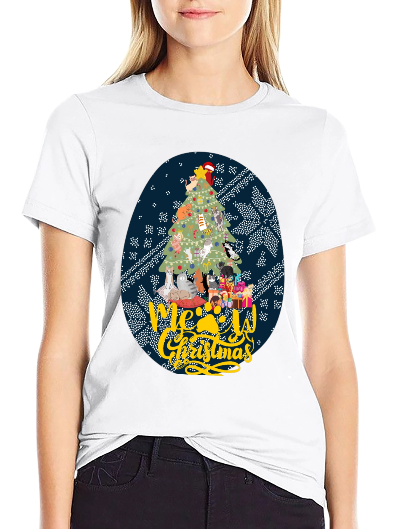 Meowy Christmas Cat Tree Graphic Tee