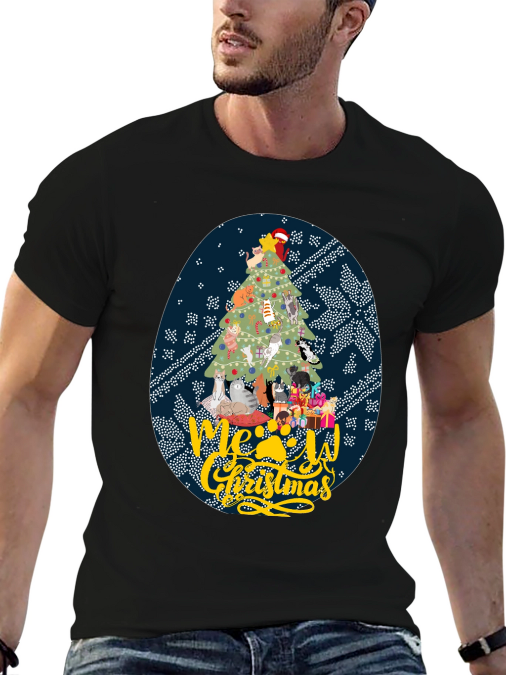 Meowy Christmas Cat Tree Graphic Tee