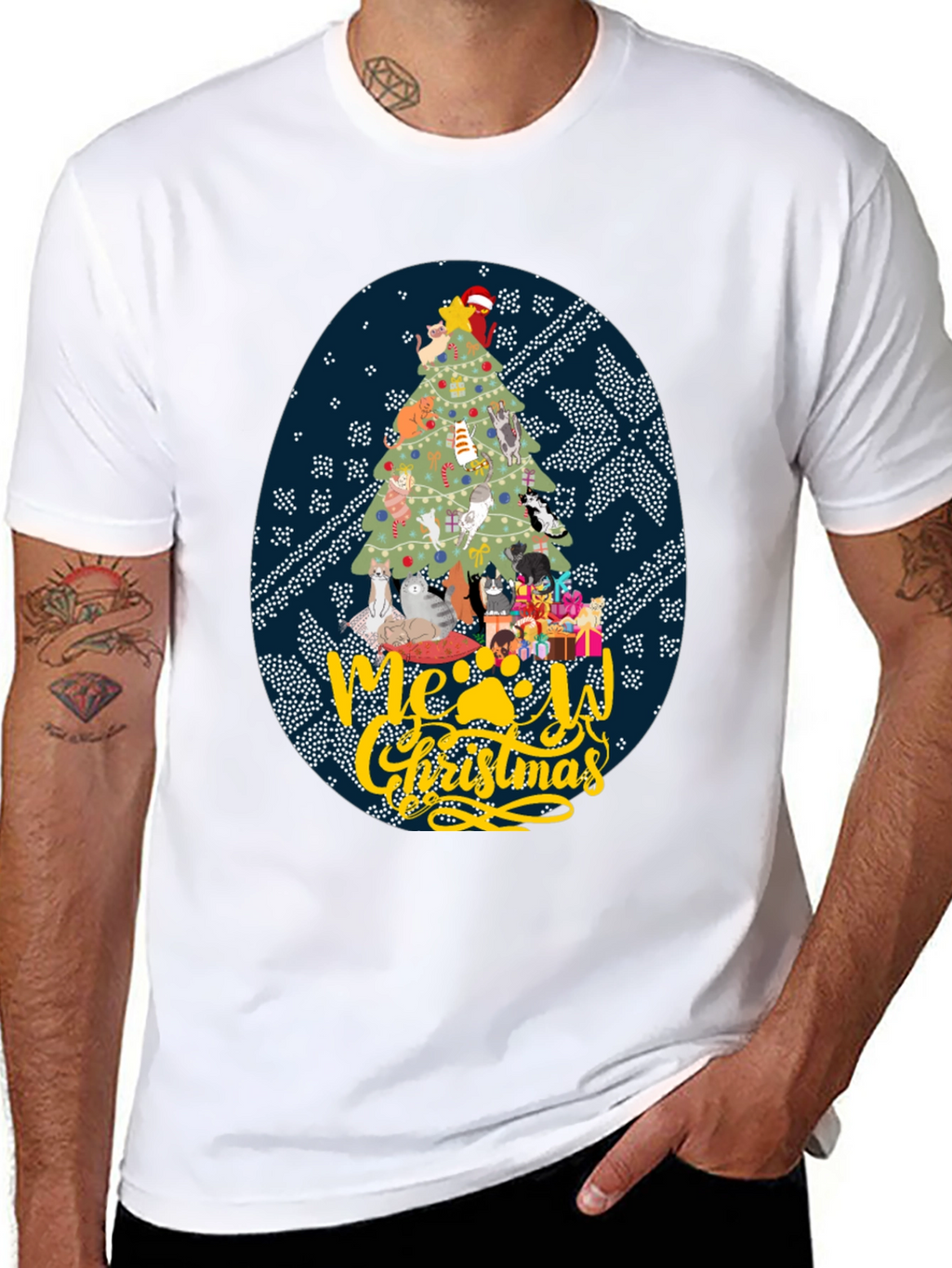 Meowy Christmas Cat Tree Graphic Tee