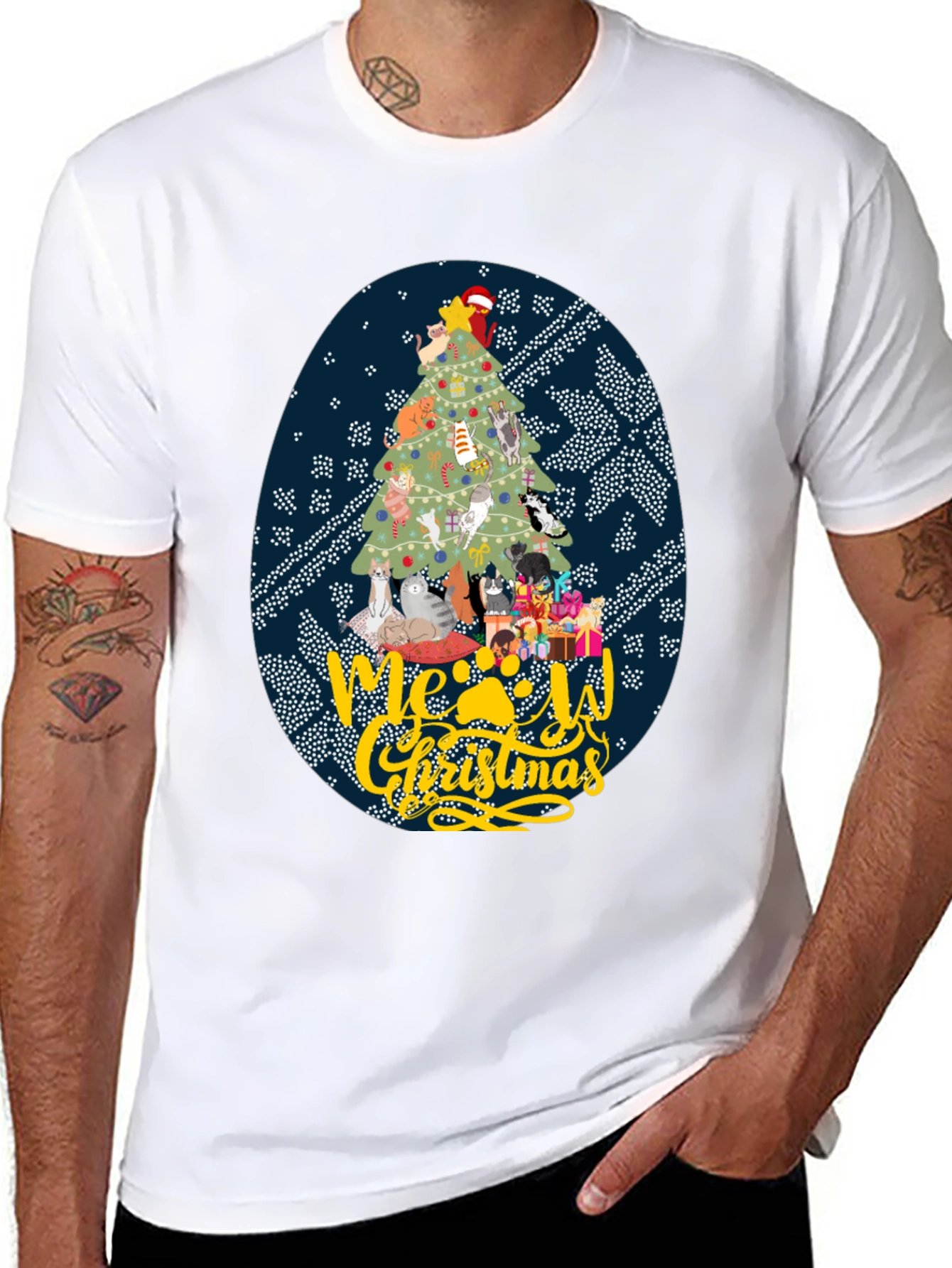 Meowy Christmas Cat Tree Graphic Tee
