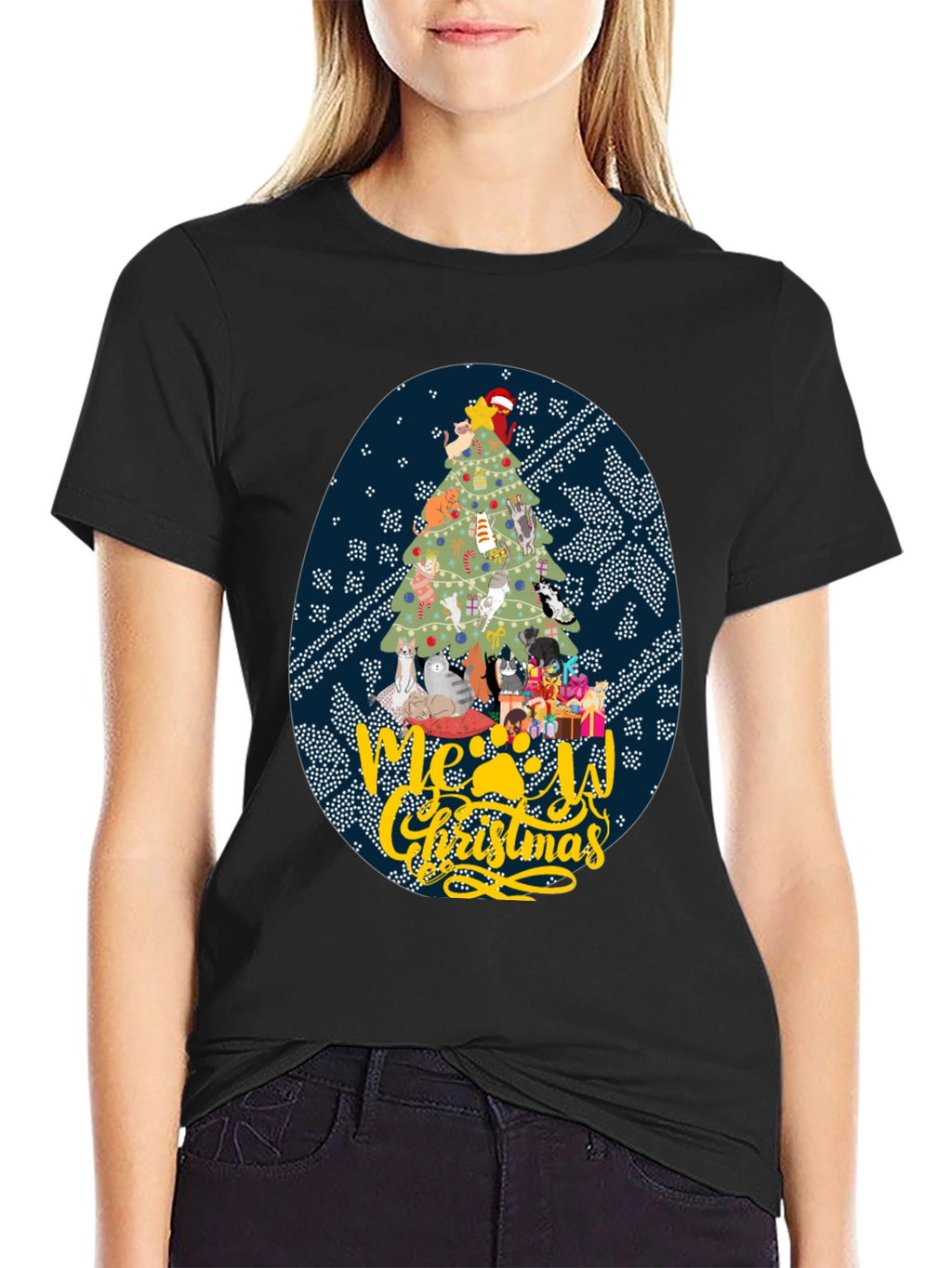 Meowy Christmas Cat Tree Graphic Tee