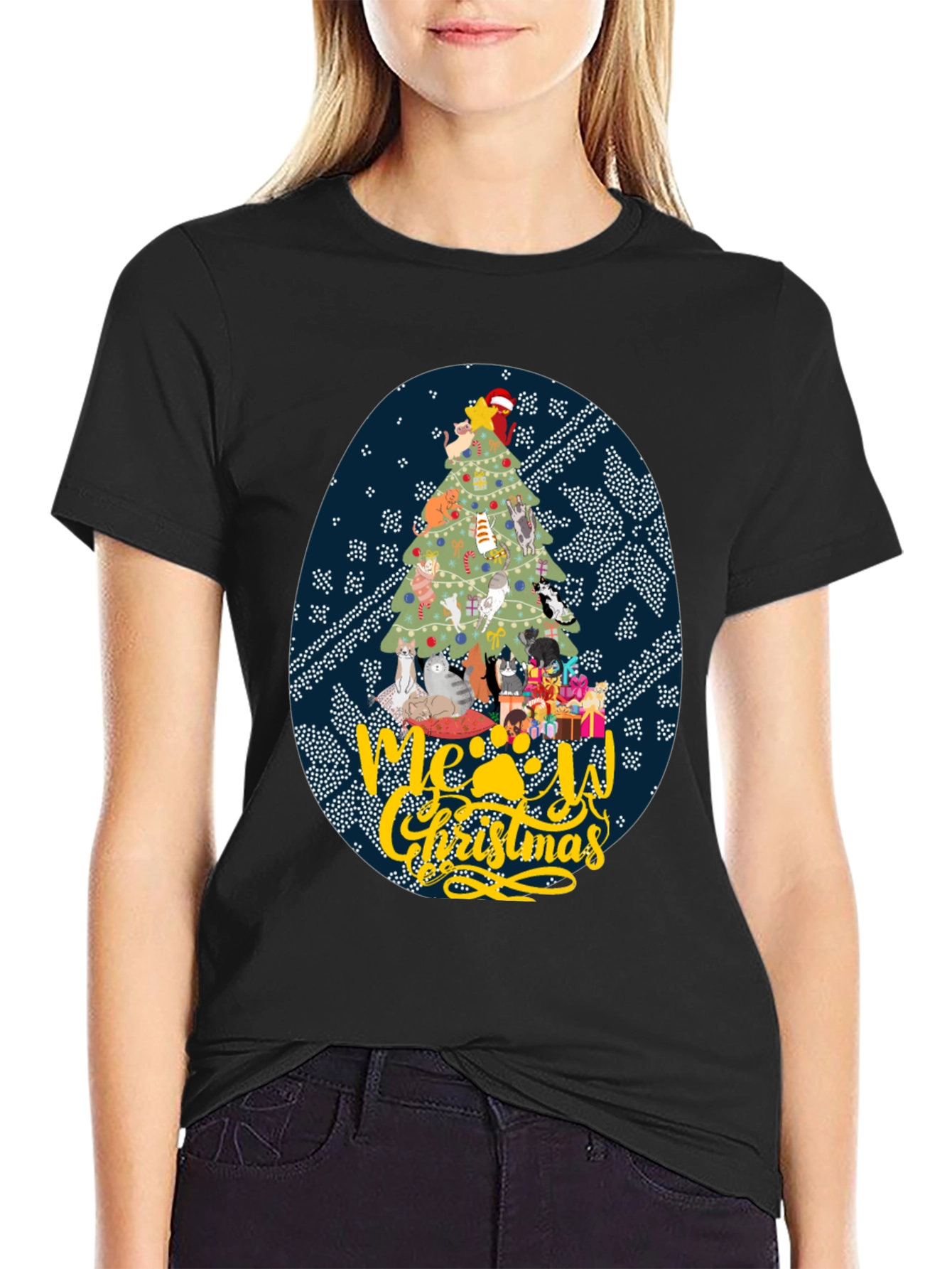 Meowy Christmas Cat Tree Graphic Tee
