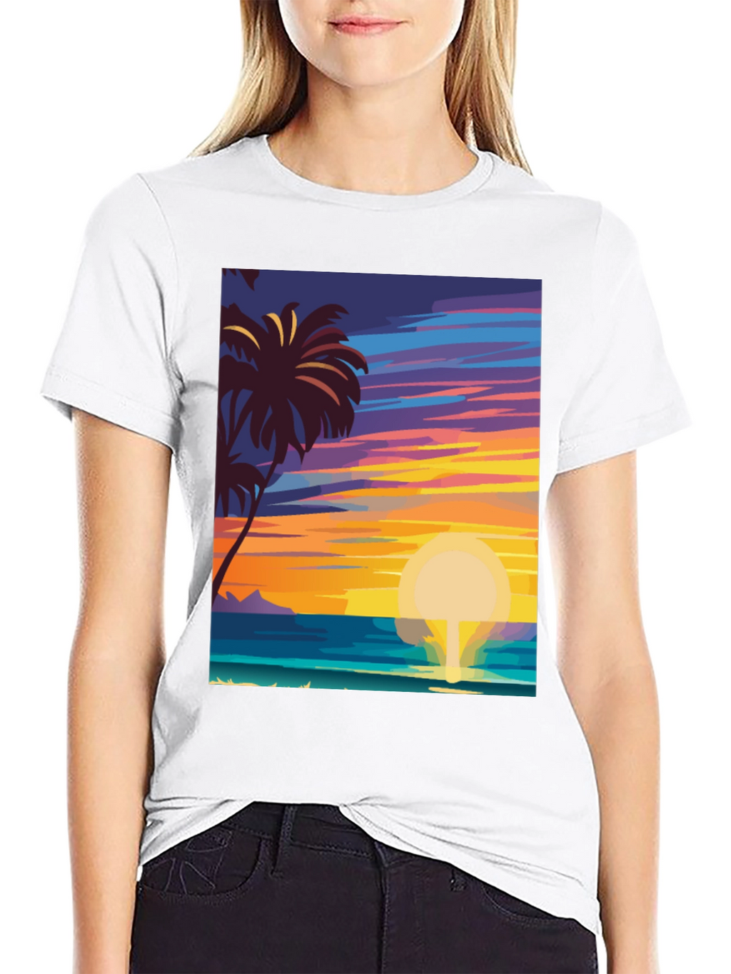 Tropical Sunset Graphic Tee - Island Vibes Black T-Shirt