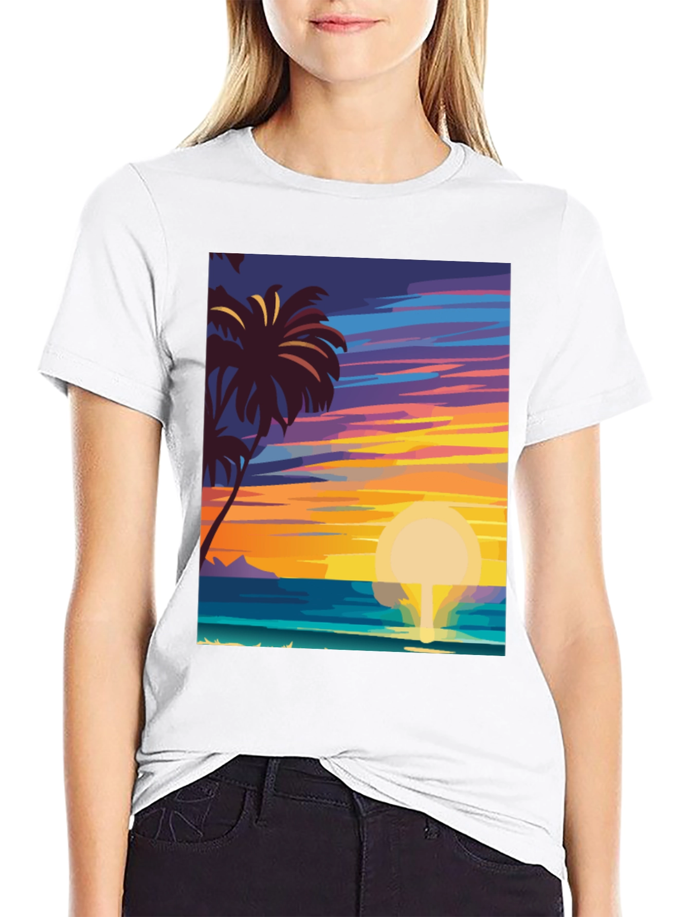 Tropical Sunset Graphic Tee - Island Vibes Black T-Shirt